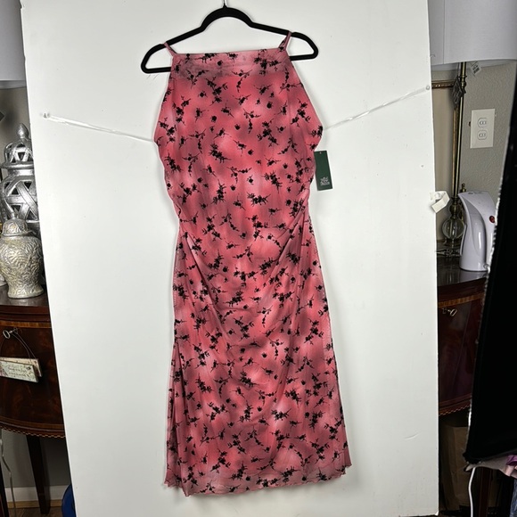 WILD FABLE RED BLACK FLORAL MIDI DRESS NWT SZ XL cris cross back adjstraps lined - Picture 1 of 8